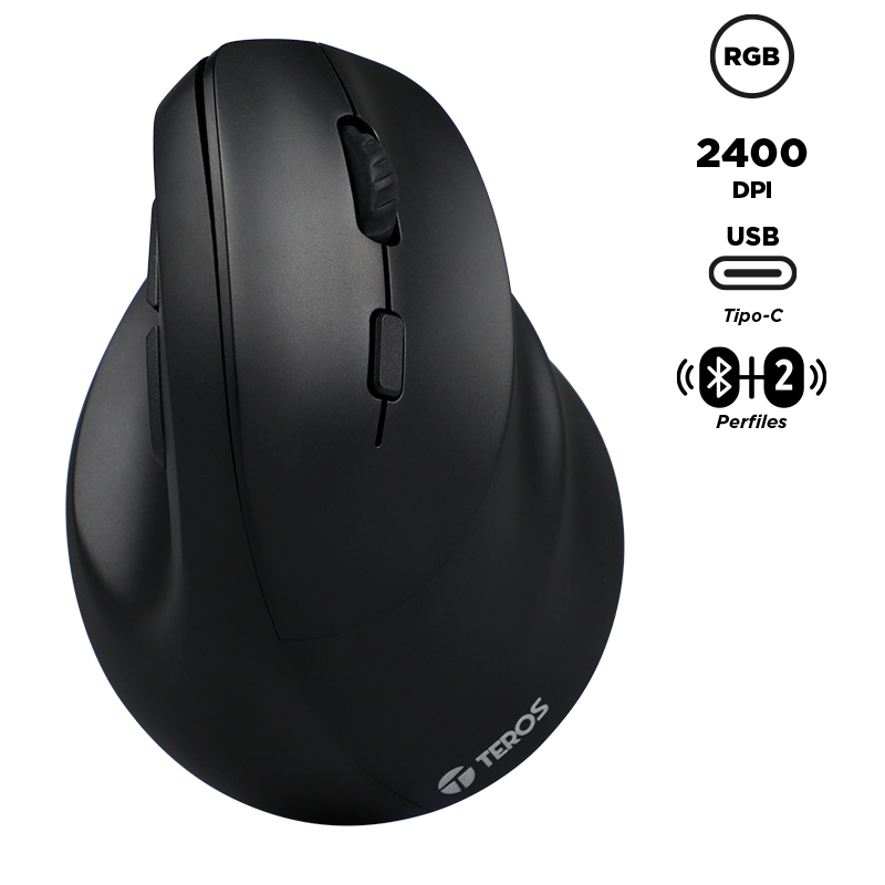 Mouse inalámbrico TEROS TE-5169N, 2.4GHz, 2400 DPI, BT1, BT2, USB