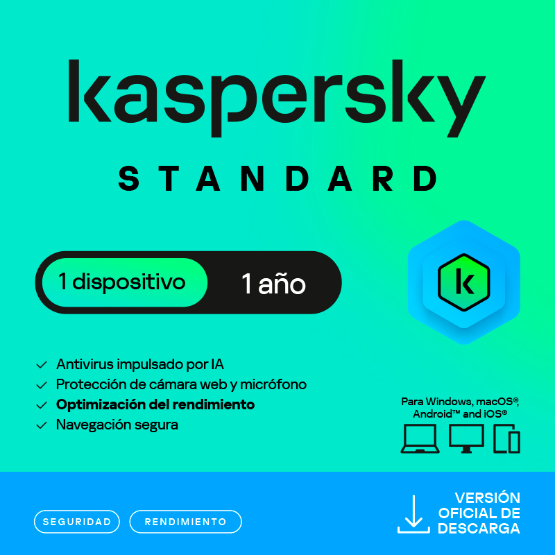 Antivirus Kaspersky Standard, para 1 PC, Lic 1 año, Producto Virtual.