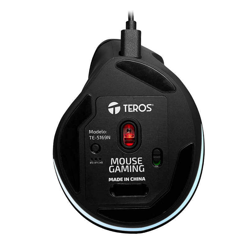Mouse inalámbrico TEROS TE-5169N, 2.4GHz, 2400 DPI, BT1, BT2, USB